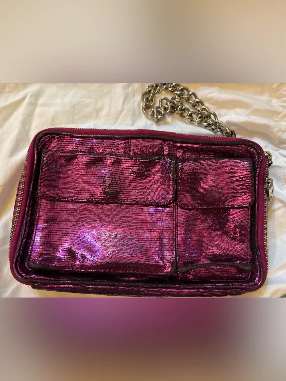 DKNY VINTAGE MAGENTA METALLIC WRISTLET WITH CHAIN Y2K AESTHETIC